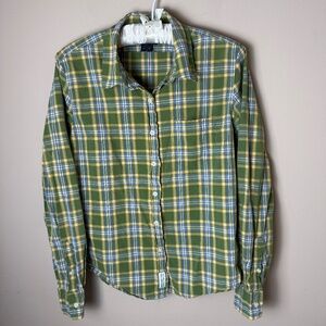 Vintage Abercrombie & Fitch Plaid Button Down Shirt Womens Medium Green Top 90s
